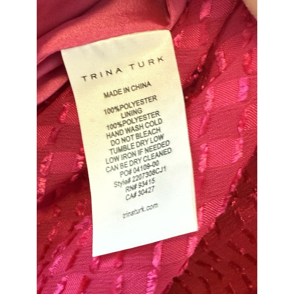 Trina Turk Viti Pink Mini Tiered Long Slv Designer Dress Women's Size M NWT $278 - Picture 10 of 10